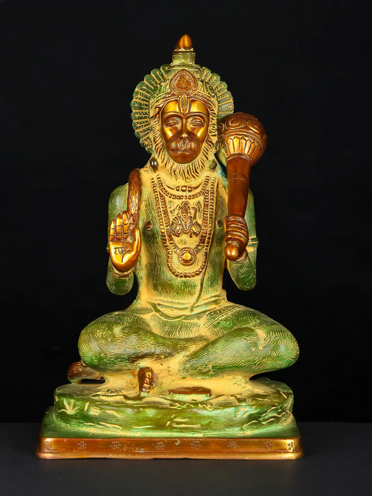 ब्रसारा® हनुमान पीतल की मूर्ति घर के मंदिर और सजावट के लिए | ऊंचाई 11.4 इंच और वज़न 5.25 किलोग्राम