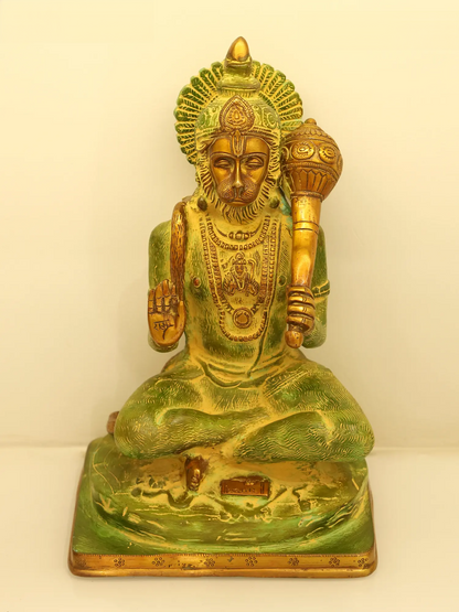 Brassaura® Blessing Hanuman Brass Sculpture for Home Temple & Décor | Height 11.4 Inches & Weight 5.25 kgs