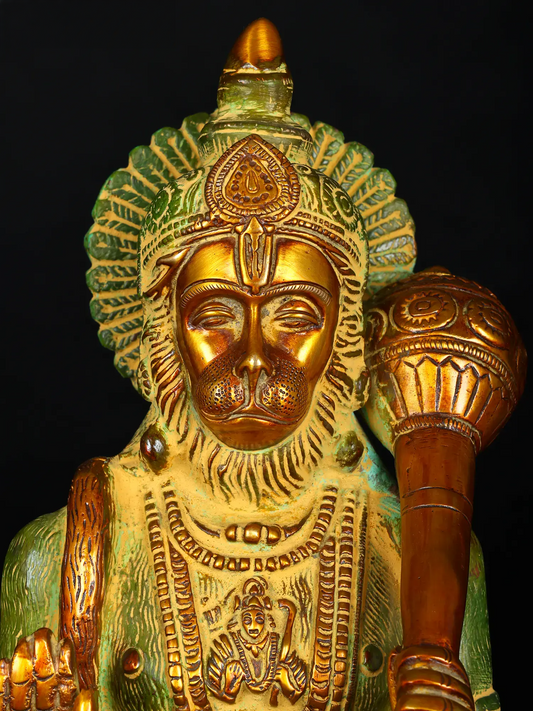 ब्रसारा® हनुमान पीतल की मूर्ति घर के मंदिर और सजावट के लिए | ऊंचाई 11.4 इंच और वज़न 5.25 किलोग्राम