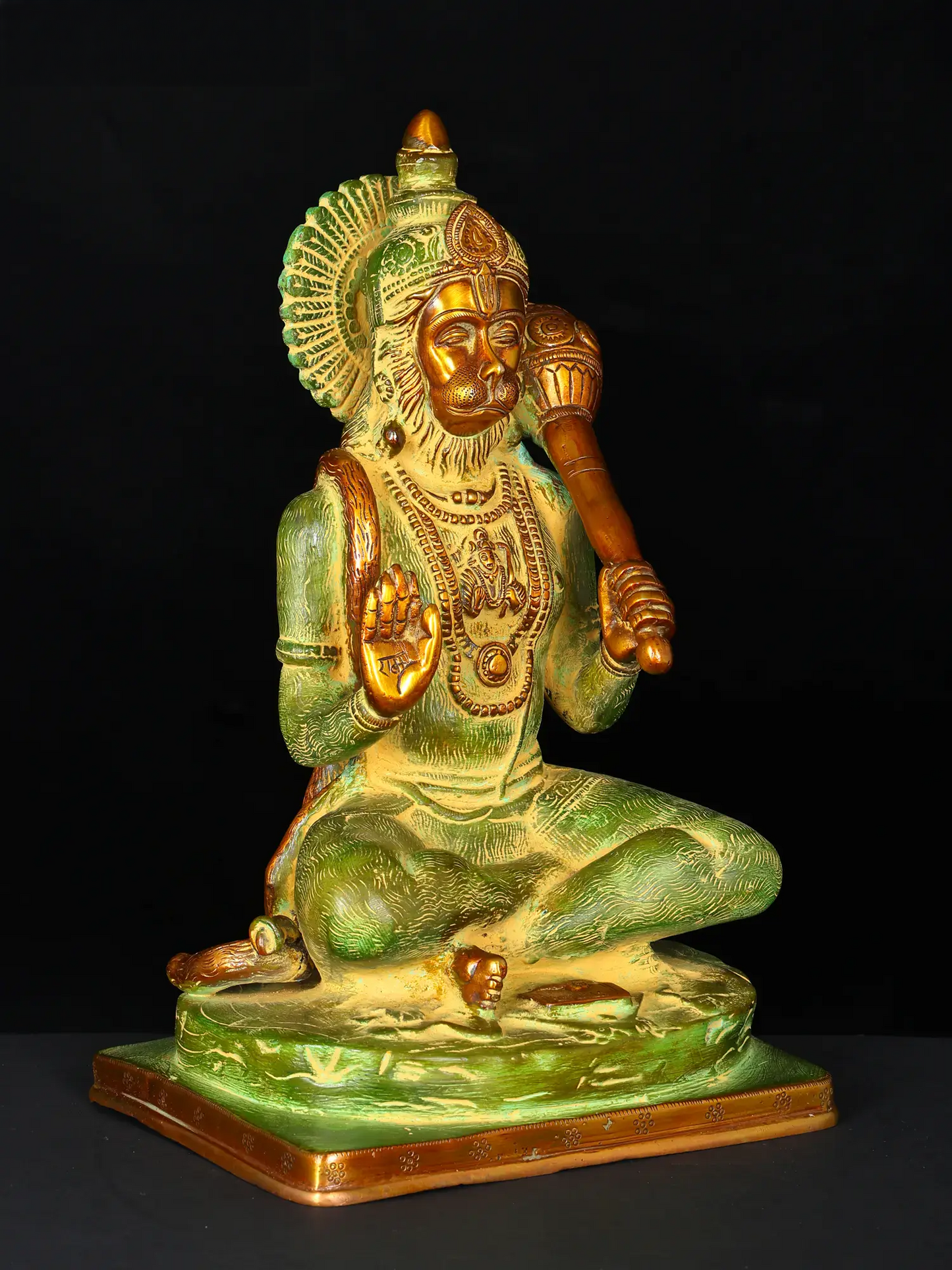 Brassaura® Blessing Hanuman Brass Sculpture for Home Temple & Décor | Height 11.4 Inches & Weight 5.25 kgs