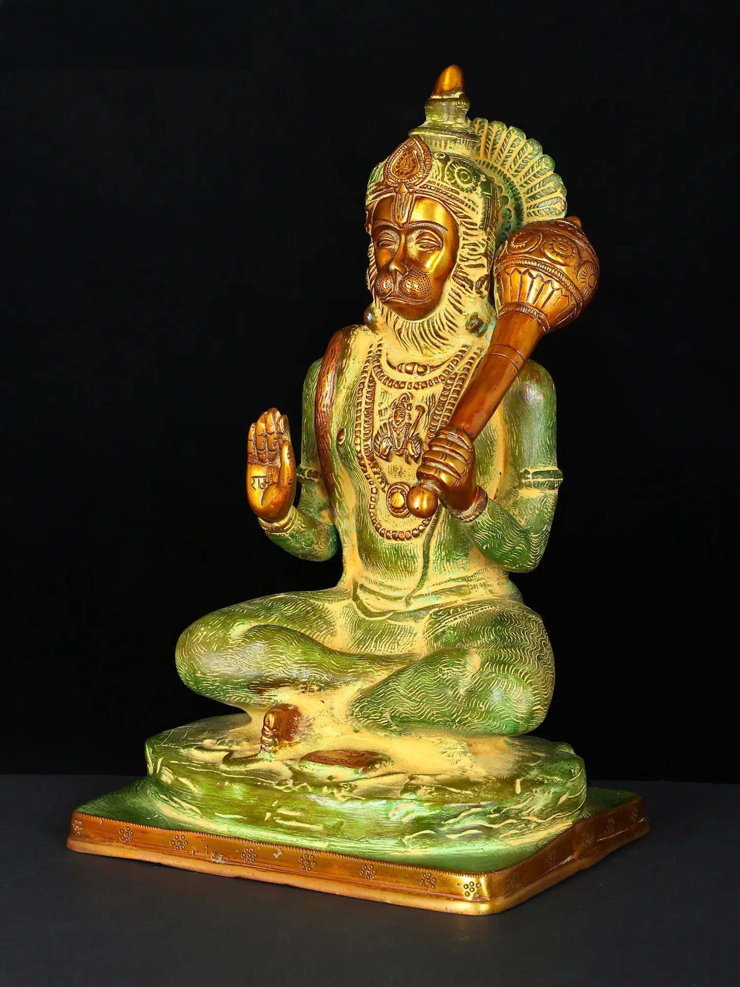 Brassaura® Blessing Hanuman Brass Sculpture for Home Temple & Décor | Height 11.4 Inches & Weight 5.25 kgs