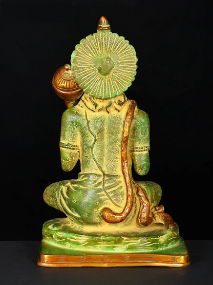 Brassaura® Blessing Hanuman Brass Sculpture for Home Temple & Décor | Height 11.4 Inches & Weight 5.25 kgs