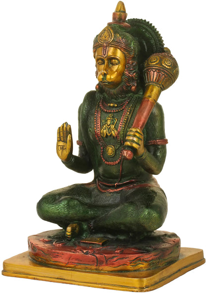 ब्रासौर (Brassaura®) आशीर्वाद हनुमान पीतल की मूर्ति घर के मंदिर और सजावट के लिए | ऊंचाई 11.4 इंच और वजन 5.25 किलोग्राम