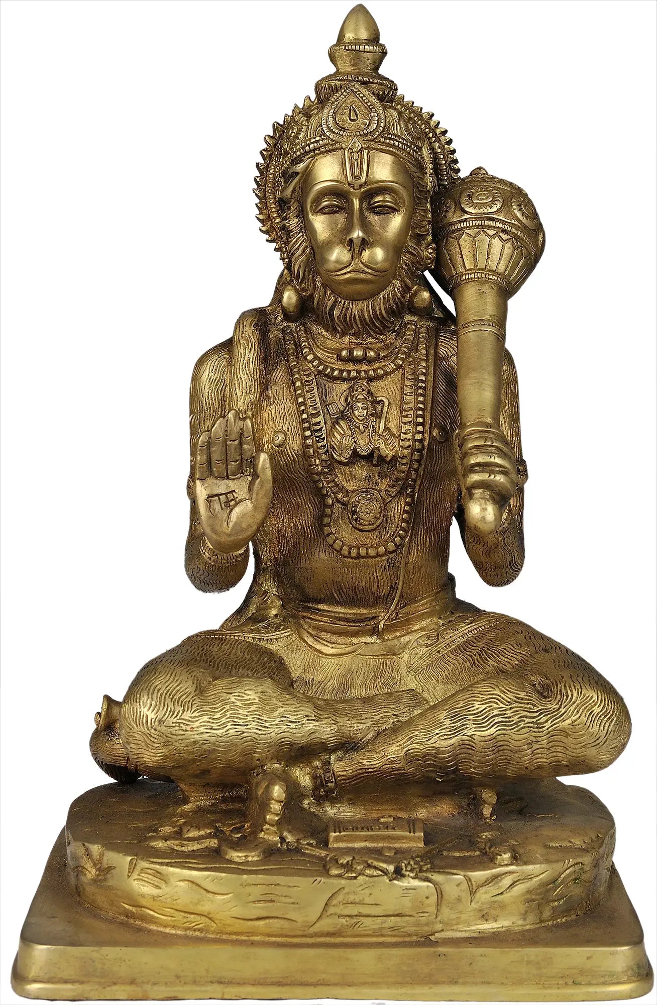 Brassaura® Blessing Hanuman Brass Sculpture for Home Temple & Décor | Height 11.4 Inches & Weight 5.25 kgs
