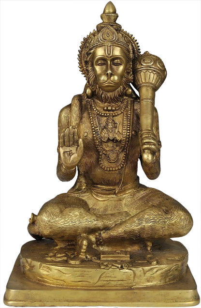 Brassaura® Blessing Hanuman Brass Sculpture for Home Temple & Décor | Height 11.4 Inches & Weight 5.25 kgs