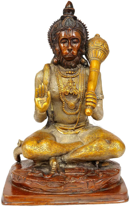 Brassaura® Blessing Hanuman Brass Sculpture for Home Temple & Décor | Height 11.4 Inches & Weight 5.25 kgs