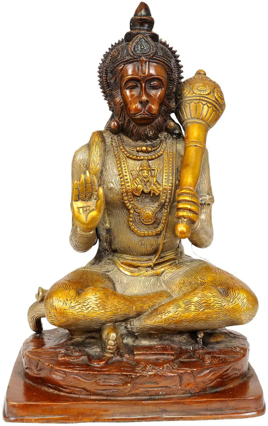 Brassaura® आशीर्वाद हनुमान ब्रास स्कल्पचर घर के मंदिर और सजावट के लिए | ऊंचाई 11.4 इंच और वज़न 5.25 किलोग्राम