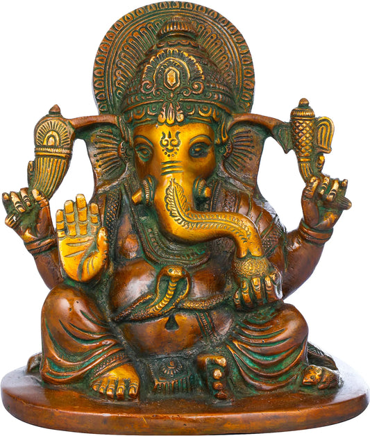 Brassaura™ Lord Ganesha Brass Statue | Height 6.5 Inches & Weight 2.50 kgs