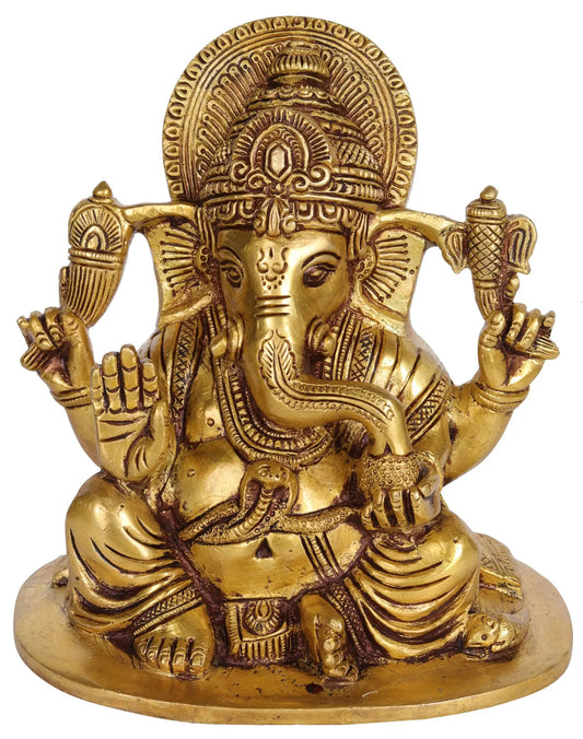 Brassaura™ Lord Ganesha Brass Statue | Height 6.5 Inches & Weight 2.50 kgs