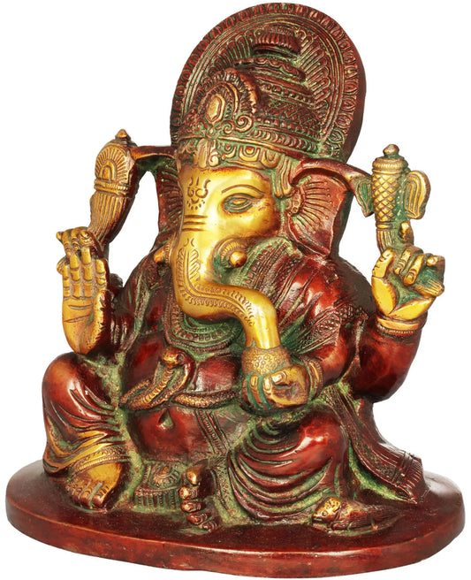 Brassaura™ Lord Ganesha Brass Statue | Height 6.5 Inches & Weight 2.50 kgs