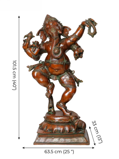 Brassaura™ Grand Dancing Ganesha in Antique Copper Finish | Brass Sculpture | Height 40 Inches & Weight 49 kgs