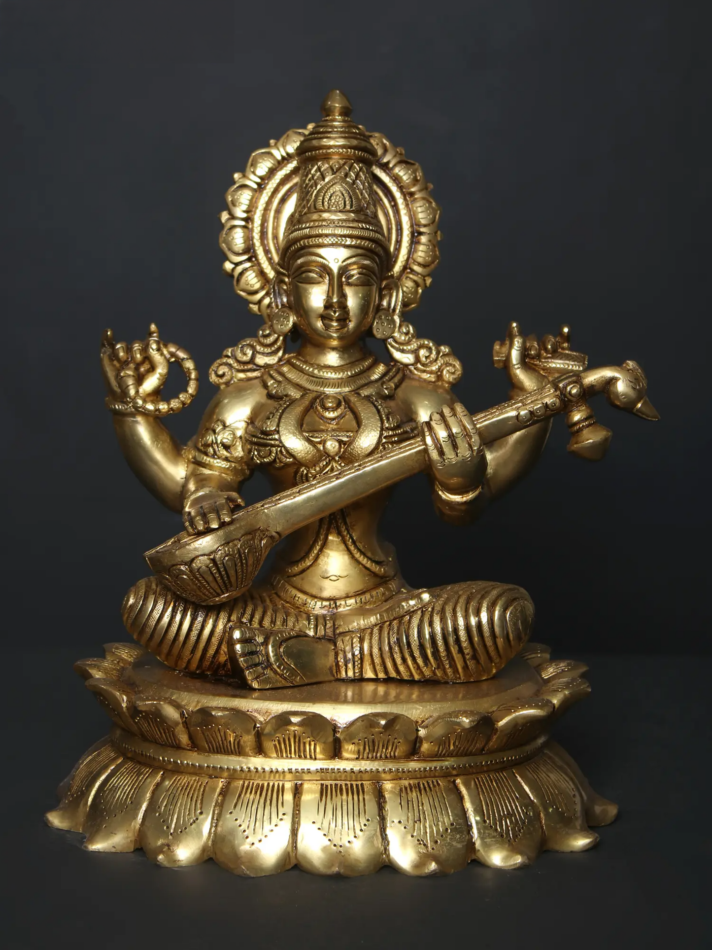 Brassaura™ लक्ष्मी गणेश सरस्वती पीतल की मूर्ति सेट | ऊँचाई 11 इंच और वज़न 22.09 किलोग्राम