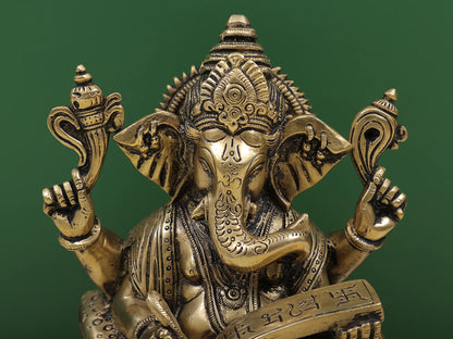 Brassaura™ Brass Lord Ganesha Idol | Height 7.5 Inches & Weight 2.80 kgs