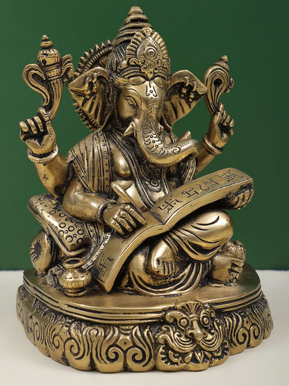 Brassaura™ Brass Lord Ganesha Idol | Height 7.5 Inches & Weight 2.80 kgs