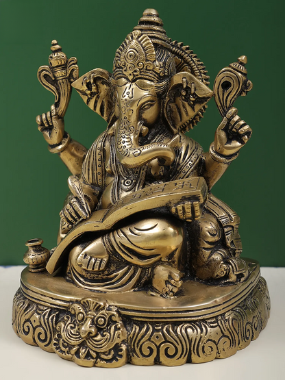 Brassaura™ Brass Lord Ganesha Idol | Height 7.5 Inches & Weight 2.80 kgs