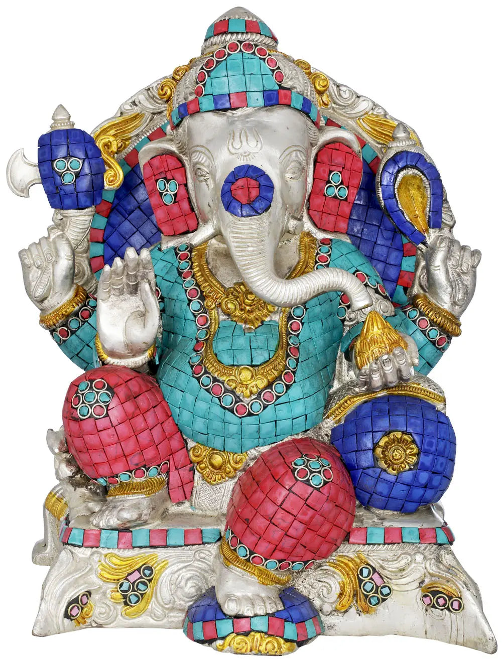Brassaura™ Brass Ganesha Idol for Home Temple & Pooja Room Decor | 13 Inches | 13 kgs