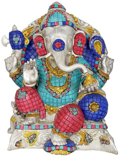 Brassaura™ Brass Ganesha Idol for Home Temple & Pooja Room Decor | 13 Inches | 13 kgs