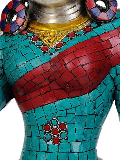 Brassaura® स्टोन इनले के साथ ध्यानमग्न बुद्ध | पीतल की प्रतिमा | ऊंचाई 13.6 इंच और वजन 8.90 किलोग्राम