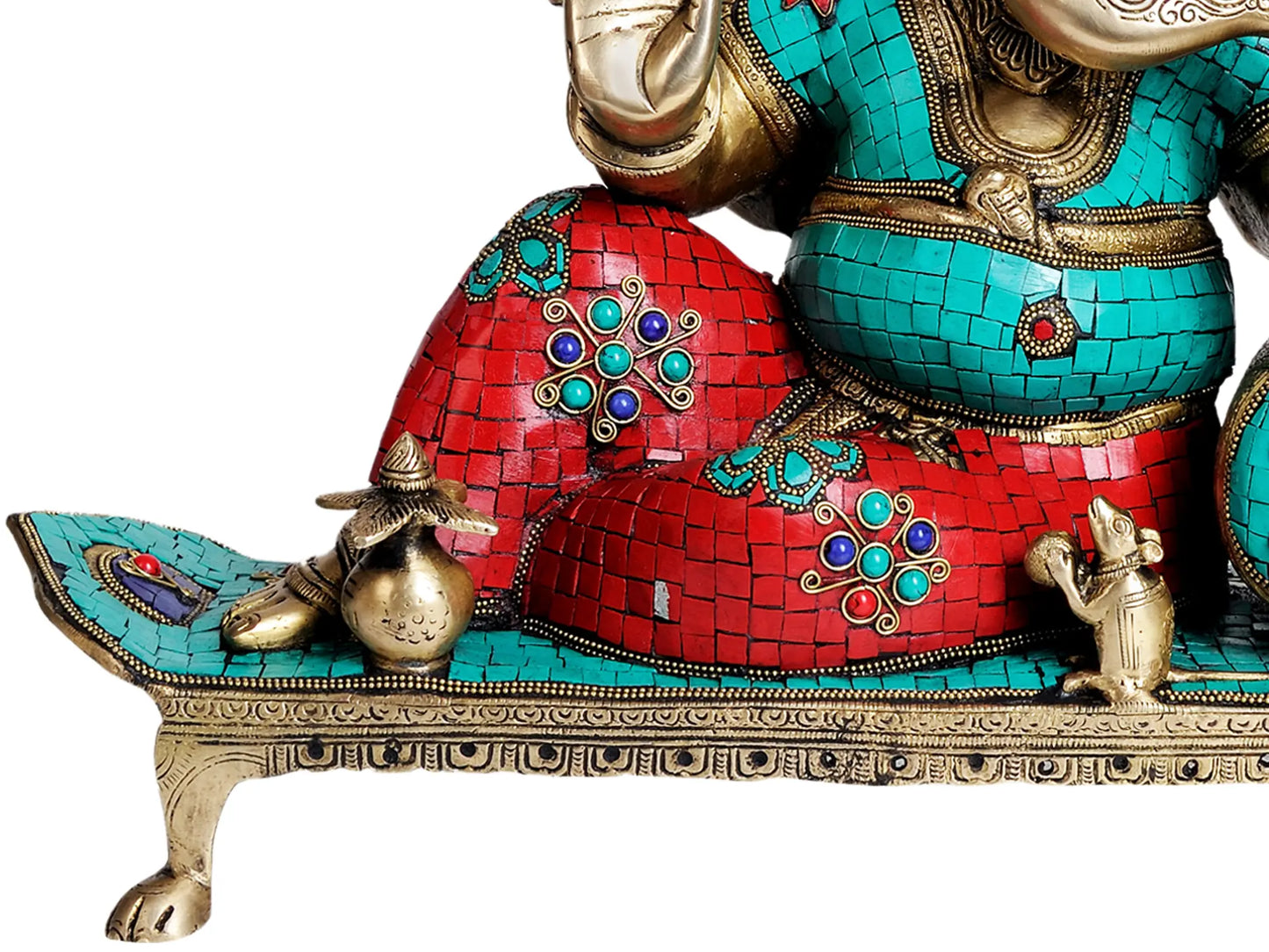 Brassaura® Lord Ganesha with Intricate Meenakari Inlay Work | Brass Statue | Height 16.93 Inches & Weight 15.66 kgs