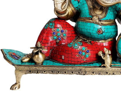 Brassaura® Lord Ganesha with Intricate Meenakari Inlay Work | Brass Statue | Height 16.93 Inches & Weight 15.66 kgs