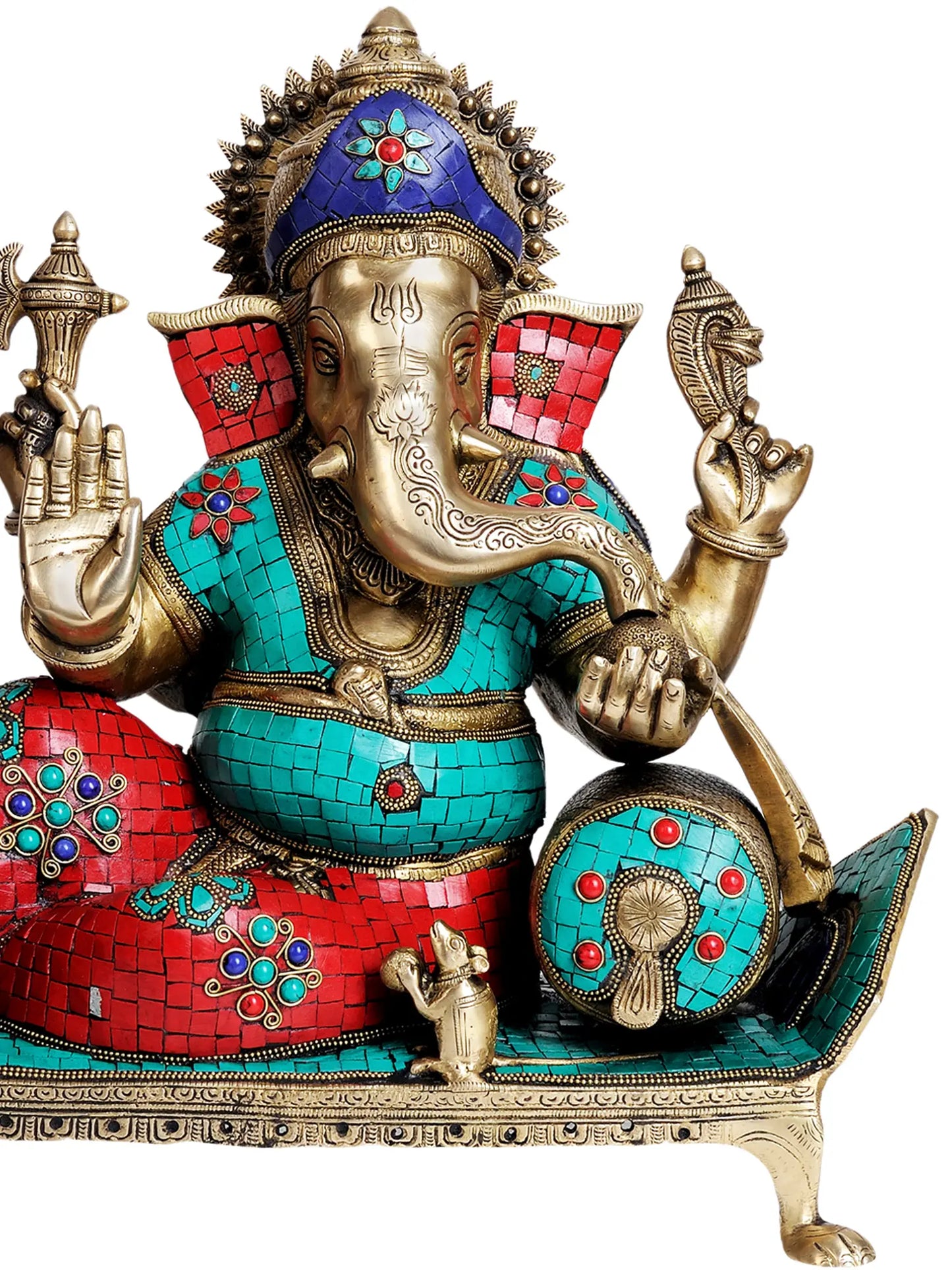 Brassaura® Lord Ganesha with Intricate Meenakari Inlay Work | Brass Statue | Height 16.93 Inches & Weight 15.66 kgs