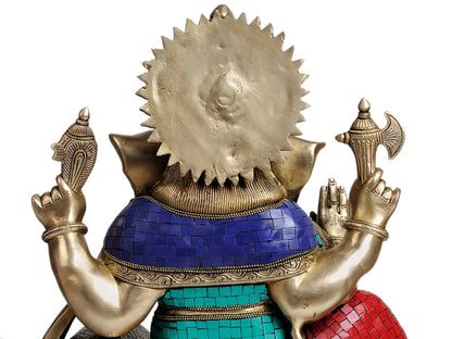 Brassaura® Lord Ganesha with Intricate Meenakari Inlay Work | Brass Statue | Height 16.93 Inches & Weight 15.66 kgs