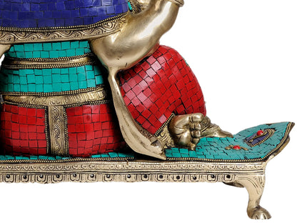 Brassaura® Lord Ganesha with Intricate Meenakari Inlay Work | Brass Statue | Height 16.93 Inches & Weight 15.66 kgs