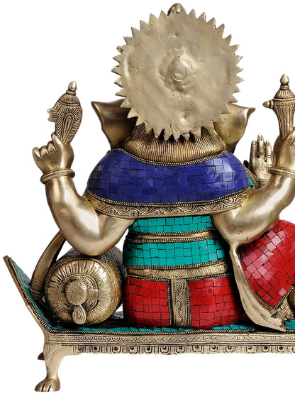 Brassaura® Lord Ganesha with Intricate Meenakari Inlay Work | Brass Statue | Height 16.93 Inches & Weight 15.66 kgs