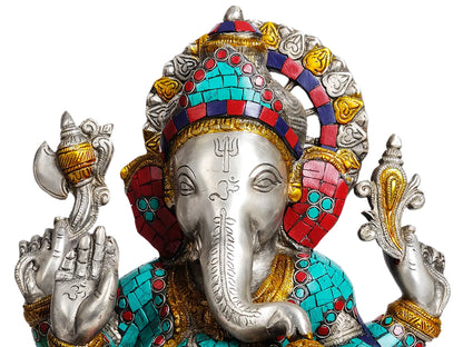 Brassaura™ Lotus Seated Ganesha with Meenakari Inlay | Brass Statue with Inlay | Height 14 Inches & Weight 11.23 kgs