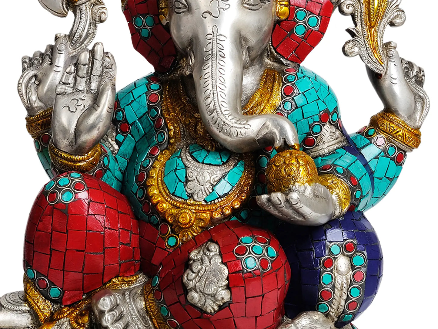 Brassaura™ Lotus Seated Ganesha with Meenakari Inlay | Brass Statue with Inlay | Height 14 Inches & Weight 11.23 kgs