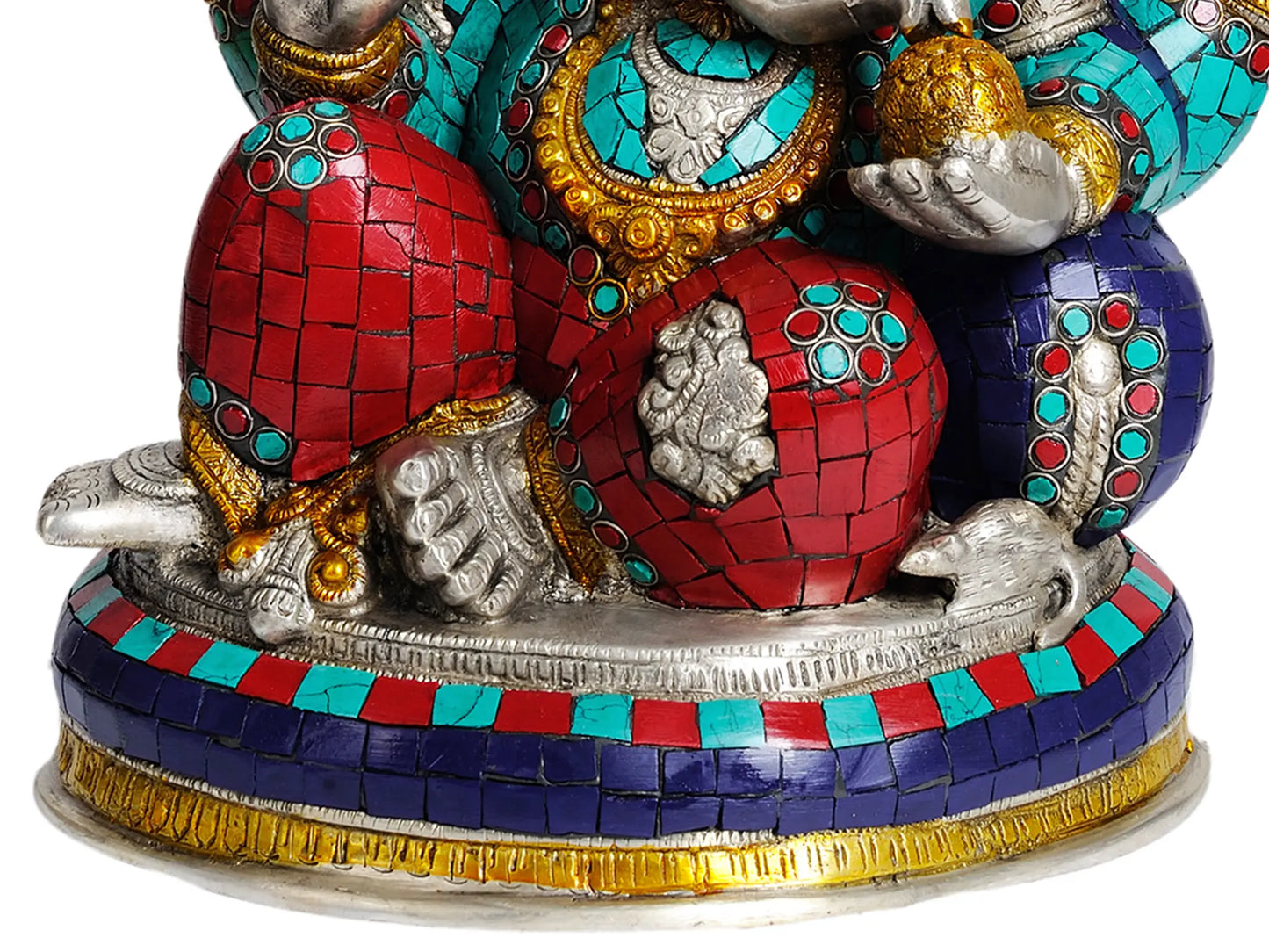 Brassaura™ Lotus Seated Ganesha with Meenakari Inlay | Brass Statue with Inlay | Height 14 Inches & Weight 11.23 kgs