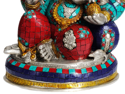 Brassaura™ Lotus Seated Ganesha with Meenakari Inlay | Brass Statue with Inlay | Height 14 Inches & Weight 11.23 kgs