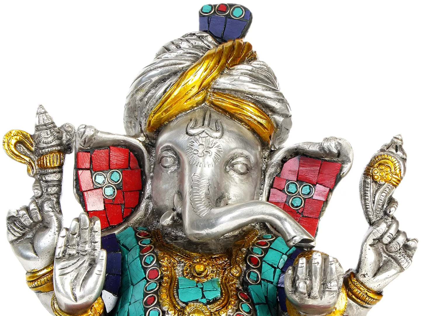 Brassaura® Lord Ganesha with Intricate Inlay Work | Brass Statue | Height 8.46 Inches & Weight 3.61 kgs