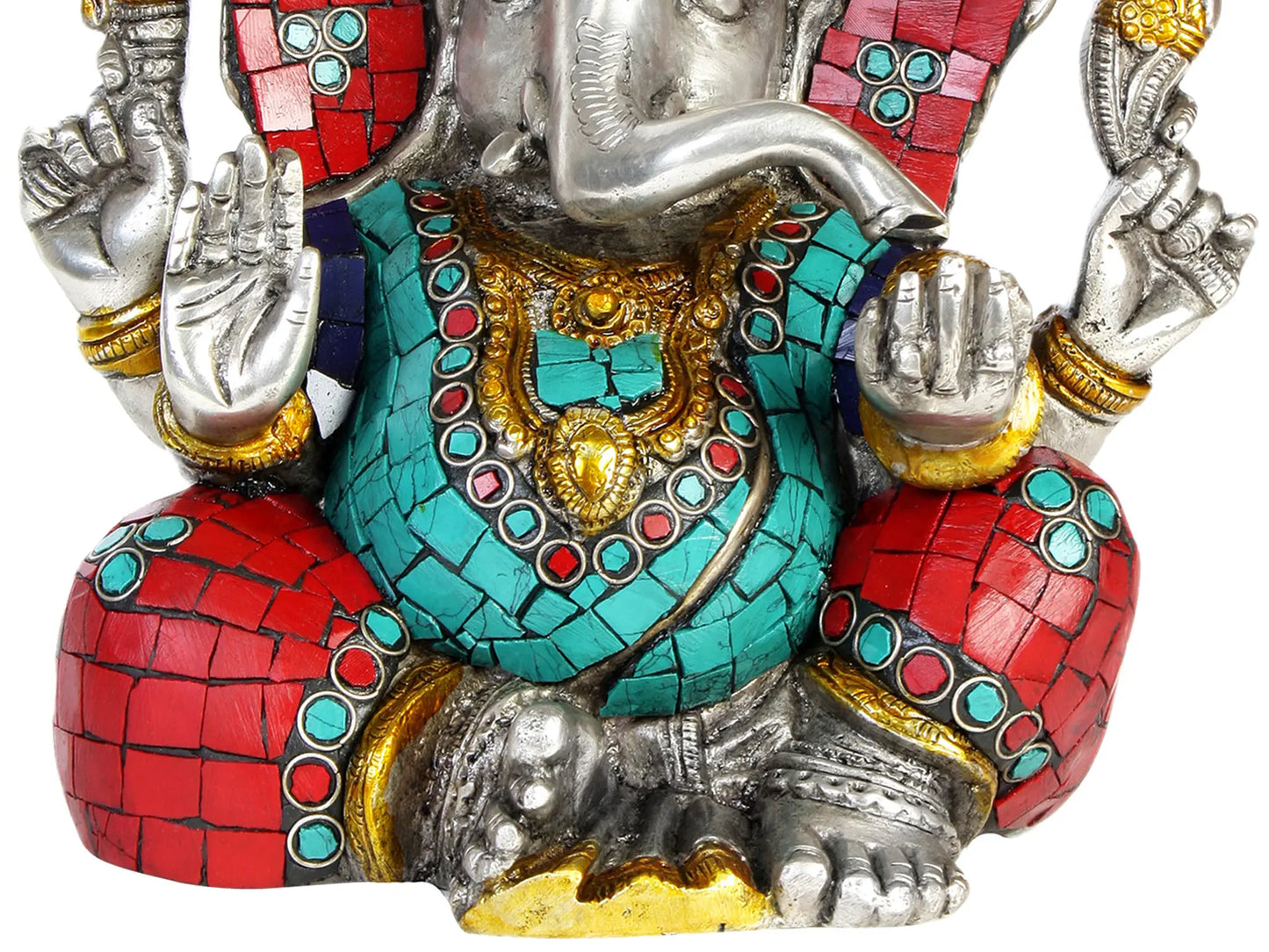 Brassaura® Lord Ganesha with Intricate Inlay Work | Brass Statue | Height 8.46 Inches & Weight 3.61 kgs