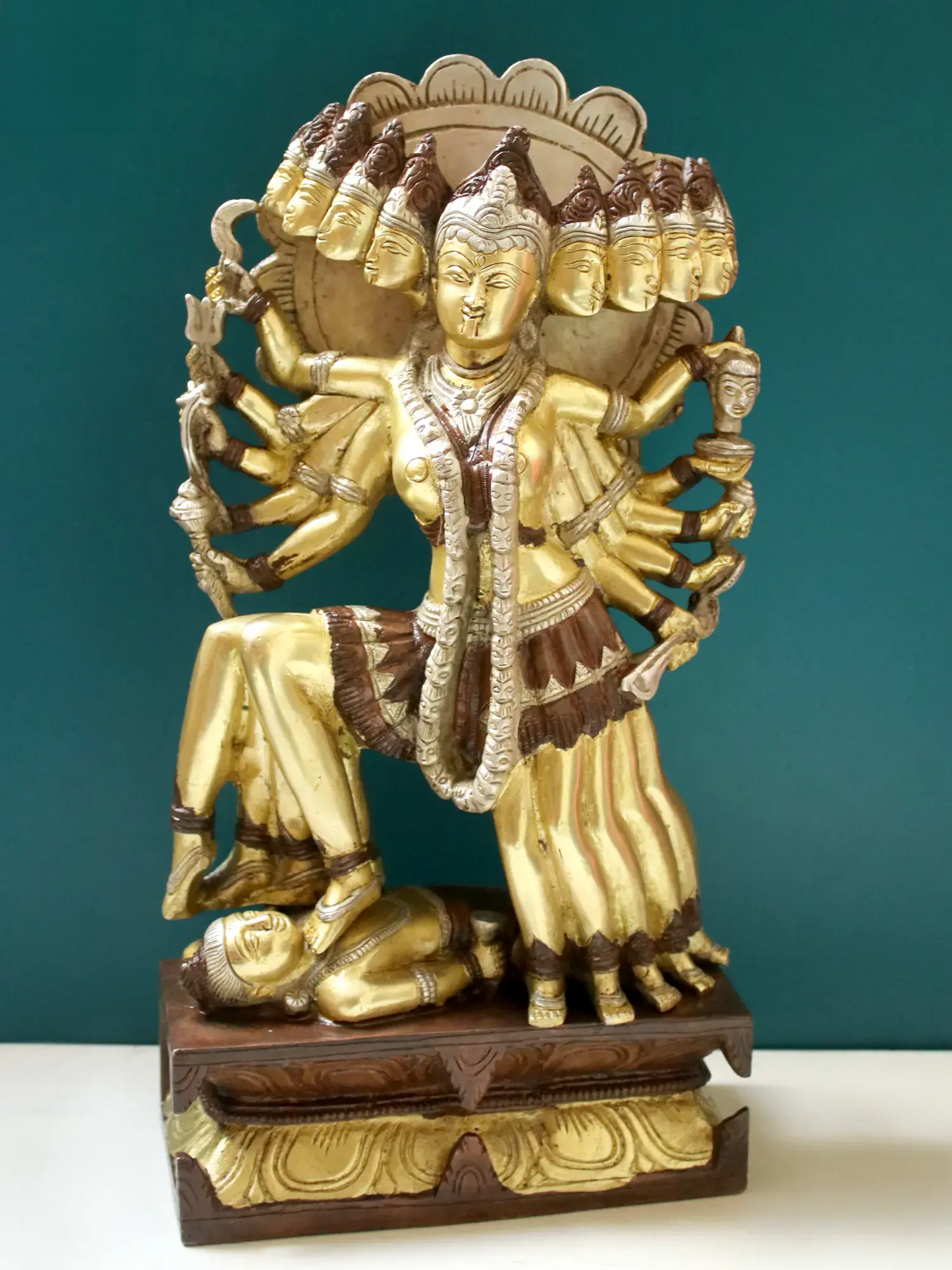 Brassaura™ Beyond Mahakali’s Ferocity | Intricately Handcrafted Brass Sculpture | Height 15.5 Inches & Weight 8.20 kgs