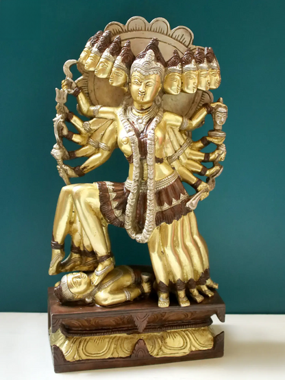 Brassaura™ Beyond Mahakali’s Ferocity | Intricately Handcrafted Brass Sculpture | Height 15.5 Inches & Weight 8.20 kgs