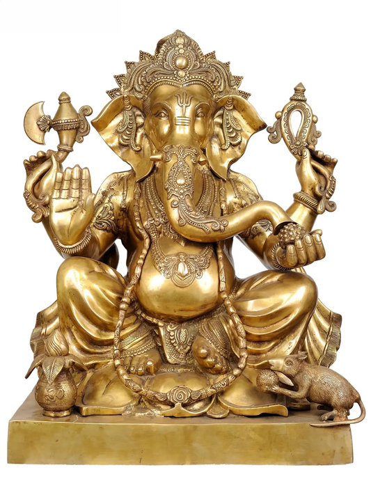 Brassaura® Majestic Seated Ganesha Brass Statue | Height 30.91 Inches & Weight 64.50 kgs