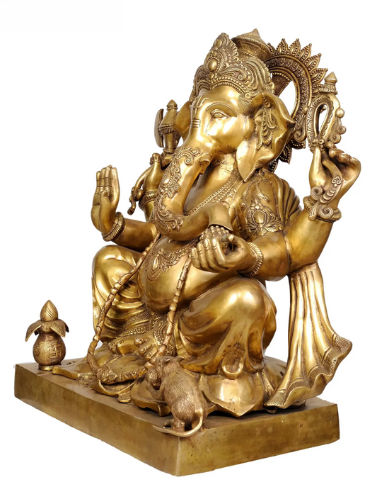 Brassaura® Majestic Seated Ganesha Brass Statue | Height 30.91 Inches & Weight 64.50 kgs