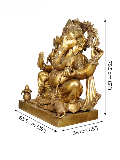 Brassaura® Majestic Seated Ganesha Brass Statue | Height 30.91 Inches & Weight 64.50 kgs