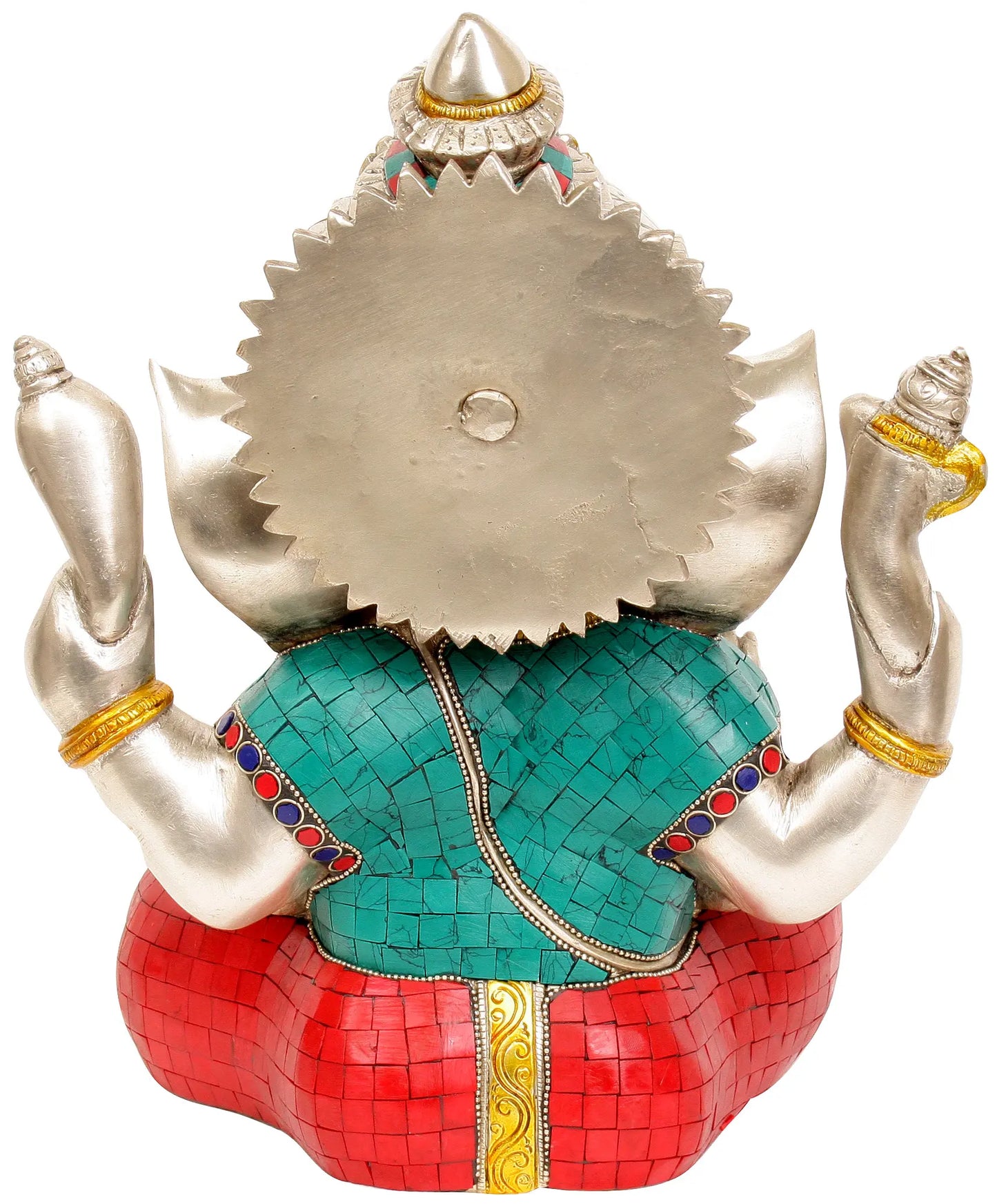 Brassaura™ Seated Ganesha with Vibrant Meenakari Detailing | Brass Sculpture | Height 12.5 Inches & Weight 9.58 kgs