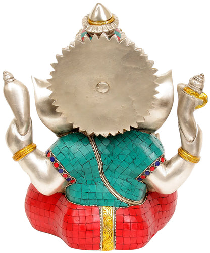 Brassaura™ Seated Ganesha with Vibrant Meenakari Detailing | Brass Sculpture | Height 12.5 Inches & Weight 9.58 kgs