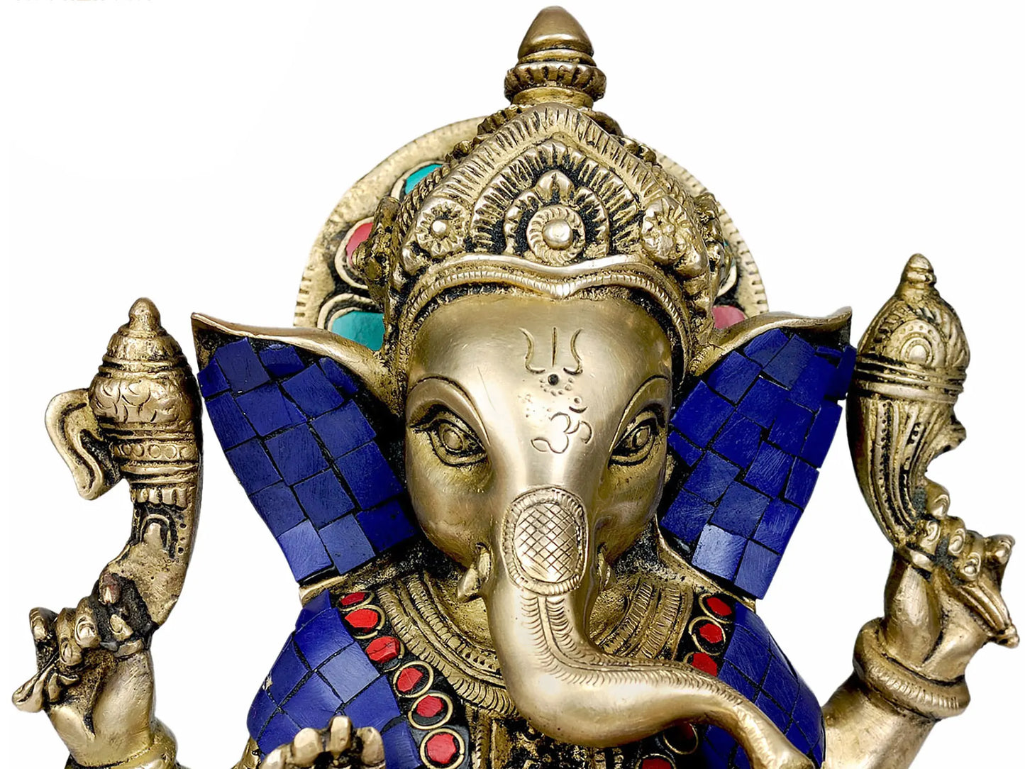 Brassaura™ Lord Ganesha Seated Idol | Brass with Inlay Work | Height 8.07 Inches & Weight 3.10 kgs