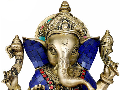 Brassaura™ Lord Ganesha Seated Idol | Brass with Inlay Work | Height 8.07 Inches & Weight 3.10 kgs