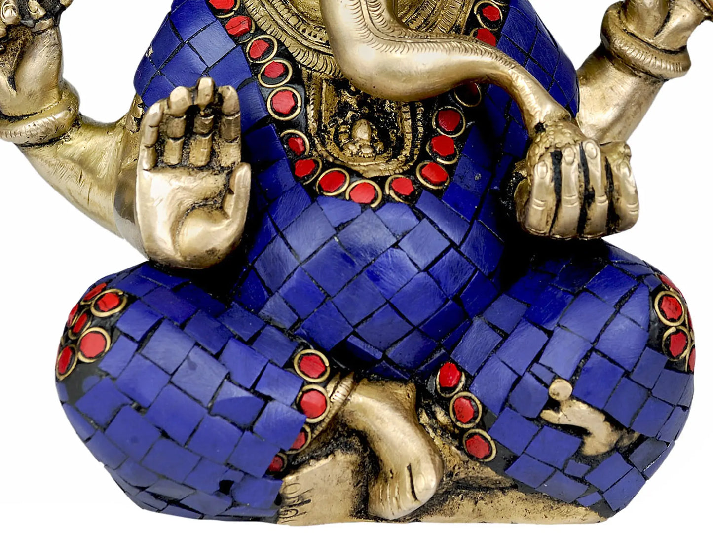 Brassaura™ Lord Ganesha Seated Idol | Brass with Inlay Work | Height 8.07 Inches & Weight 3.10 kgs