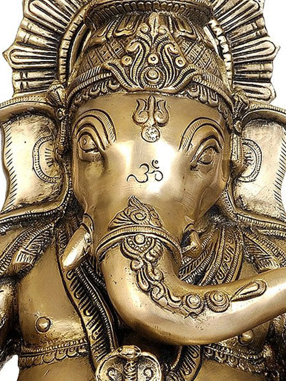 Brassaura™ Majestic Seated Ganesha on Ornate Throne | Brass Sculpture | Height 28 Inches & Weight 34.60 kgs