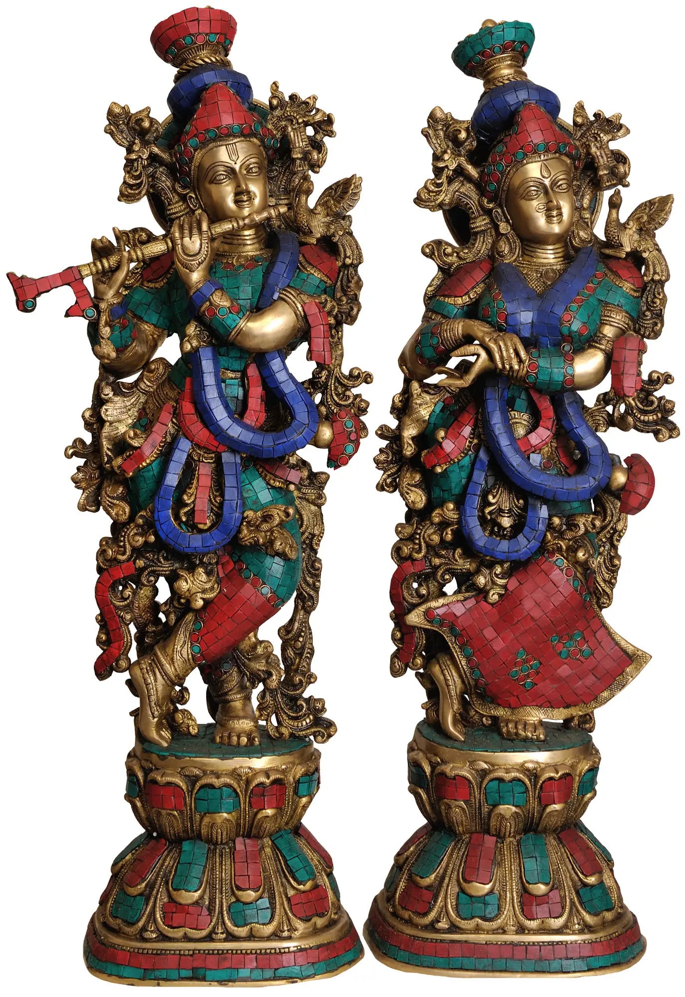 Brassaura® Brass Radha Krishna Statue with Inlay Work | Height 28.80 Inches & Weight 32 kg