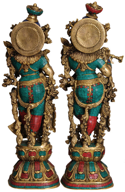 Brassaura® Brass Radha Krishna Statue with Inlay Work | Height 28.80 Inches & Weight 32 kg