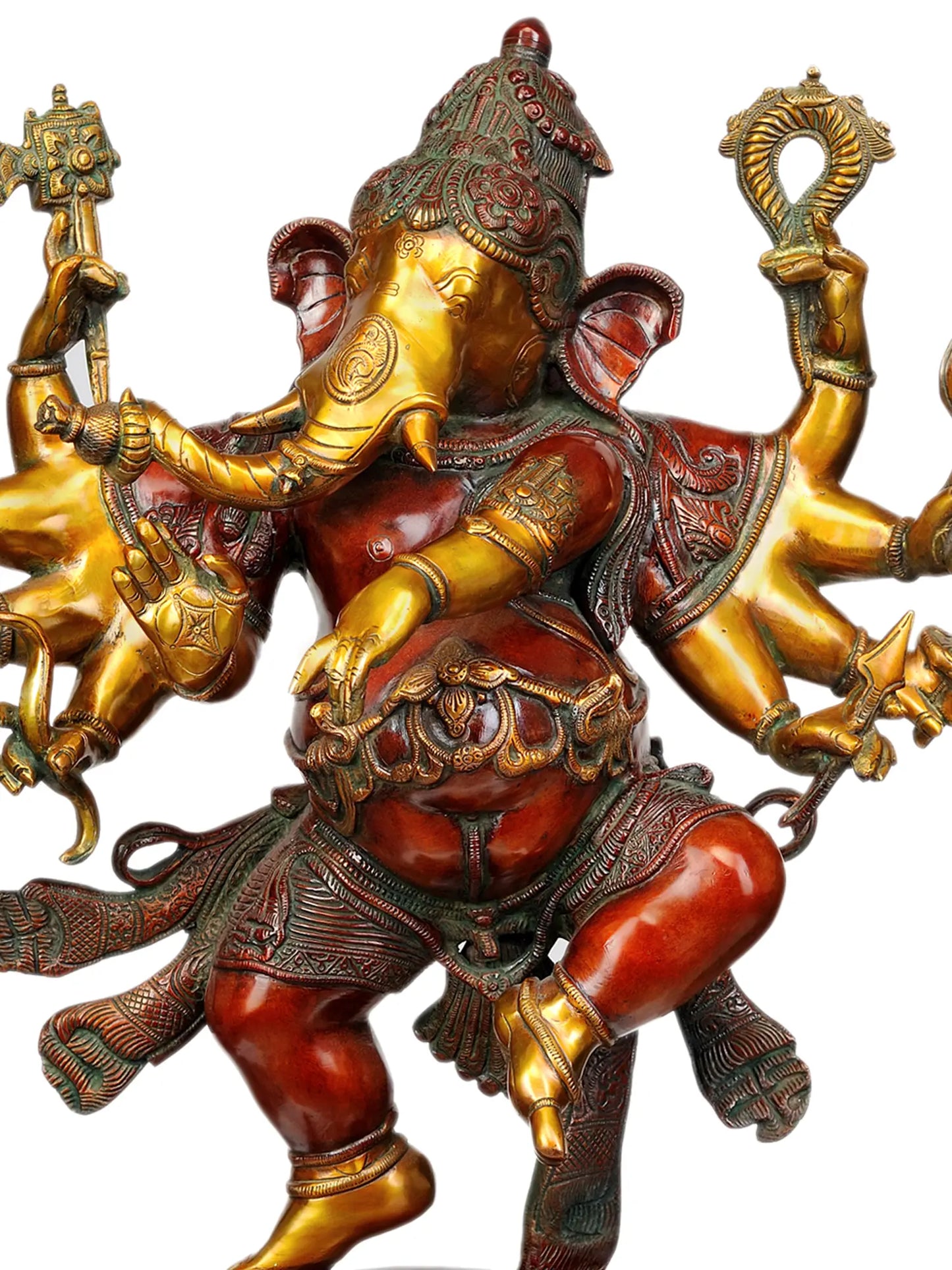 Brassaura® Dancing Multi-Armed Ganesha on Ornate Pedestal | Brass Sculpture | Height 26 Inches & Weight 22.83 kgs