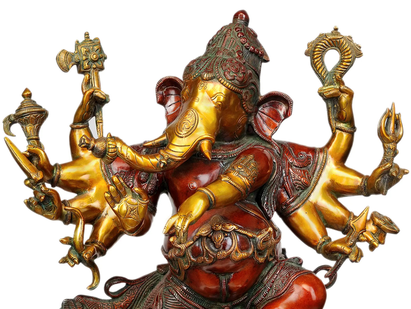 Brassaura® Dancing Multi-Armed Ganesha on Ornate Pedestal | Brass Sculpture | Height 26 Inches & Weight 22.83 kgs