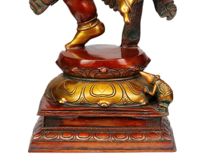 Brassaura® Dancing Multi-Armed Ganesha on Ornate Pedestal | Brass Sculpture | Height 26 Inches & Weight 22.83 kgs